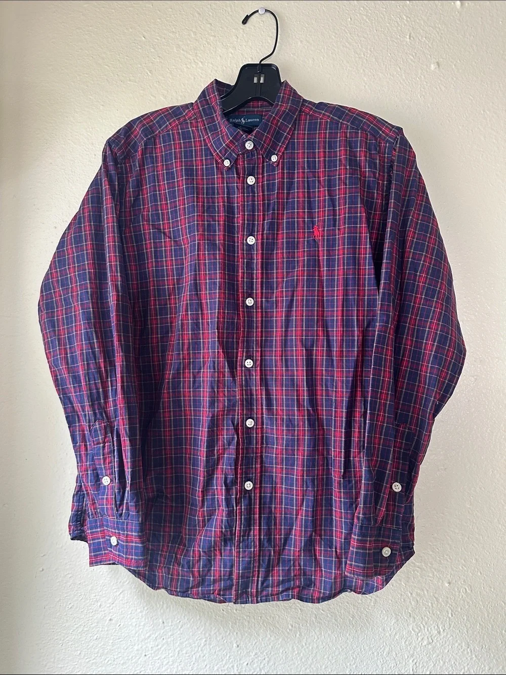 Polo by Ralph Lauren Navy and Red Plaid Button-Down Shirt EUC